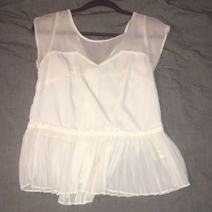 AE white blouse with ruffles at bottom